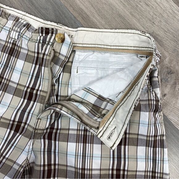 Foot Locker Plaid Bermuda Chino Shorts Cream Brown 36 - Picture 5 of 7